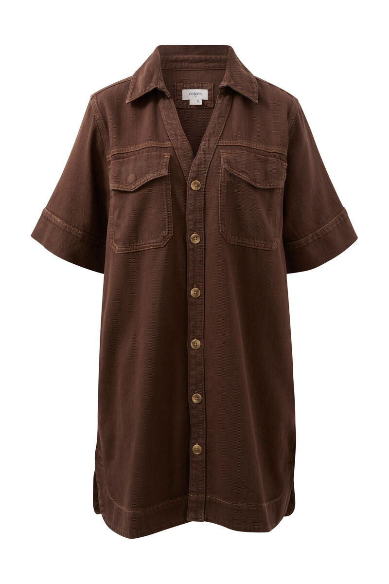 Relaxed Shirt Dress Chocolate