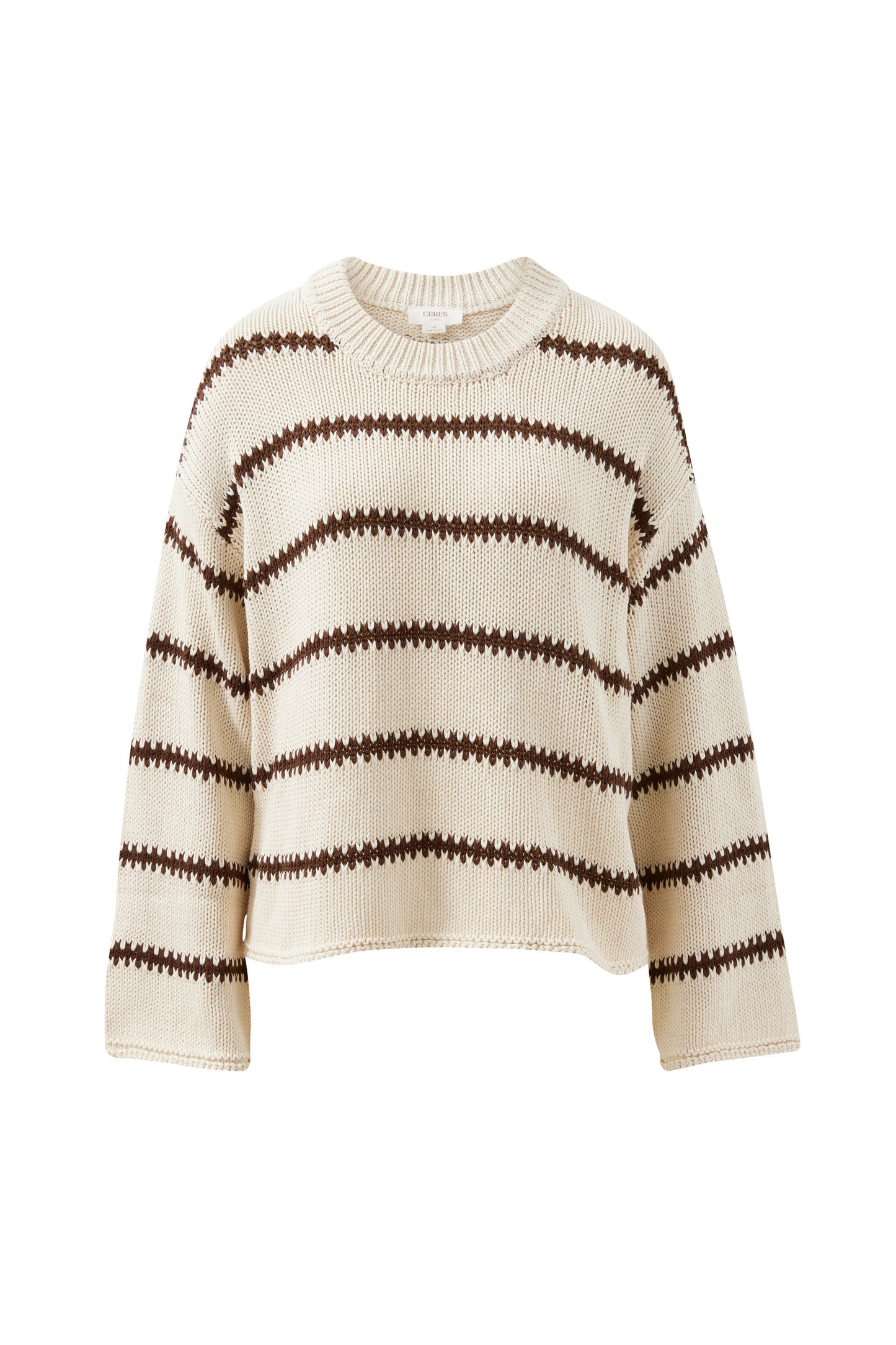 Lila Oversized Knit Crew/Ecru Stripe