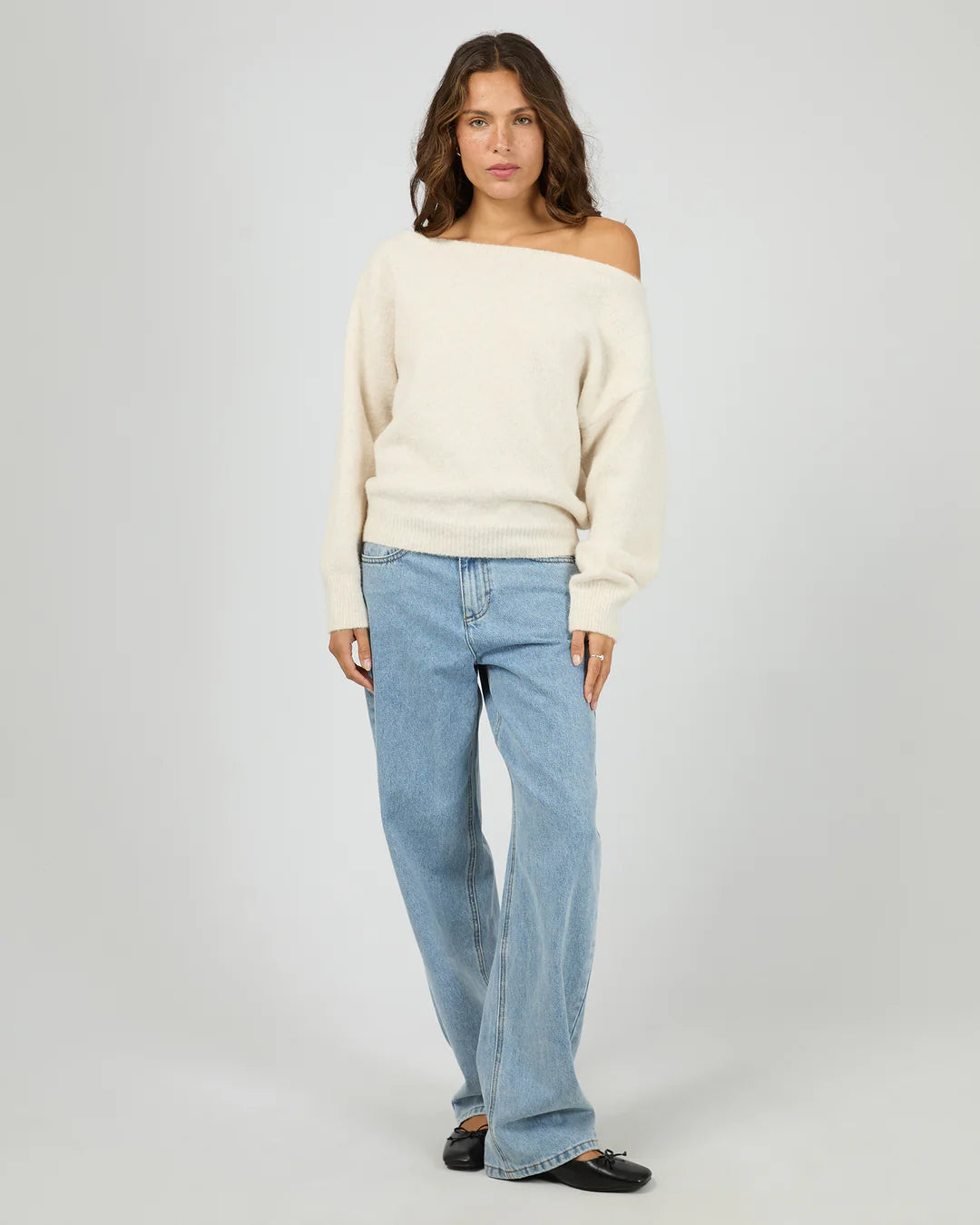 OFF SHOULDER KNIT JUMPER OAT