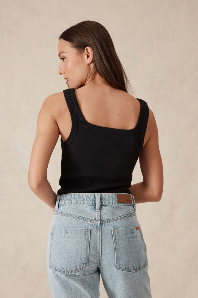 Zaeli Contour Rib Square Tank Black