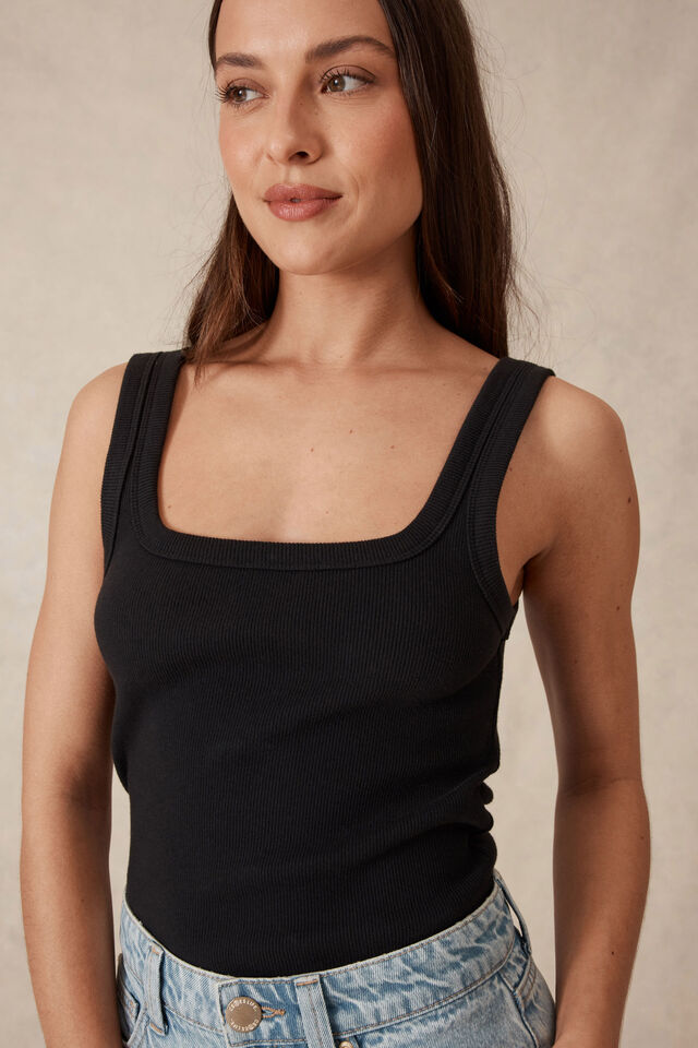 Zaeli Contour Rib Square Tank Black