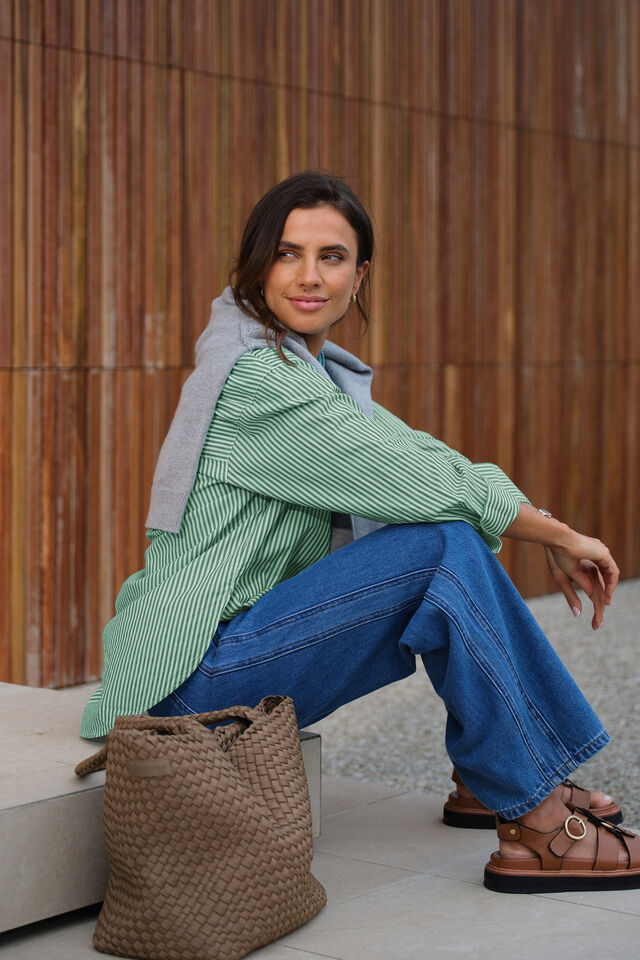 Peta Oversized Shirt Zesty Green Stripe