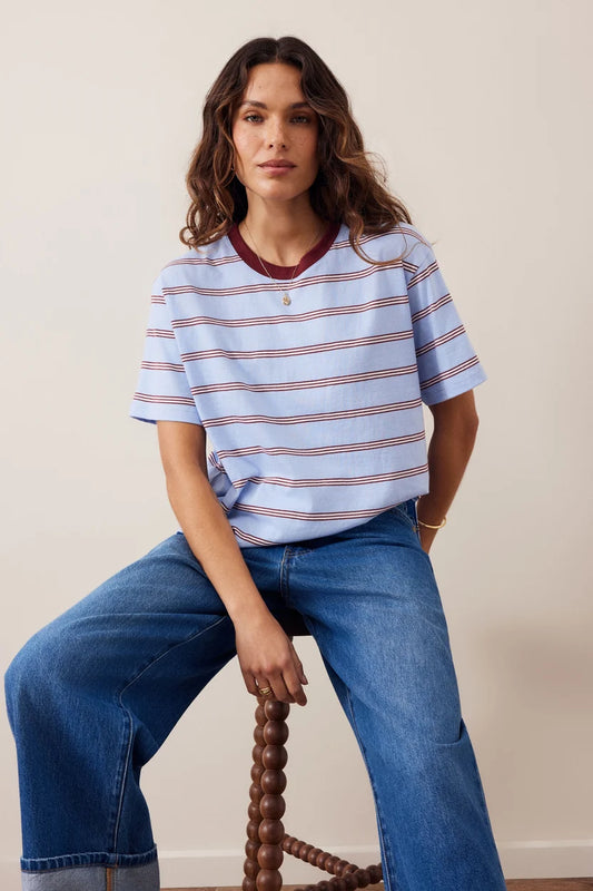 STEVIE SLOUCHY TEE/CHINA BLUE/MULBURRY WHITE STRIPE