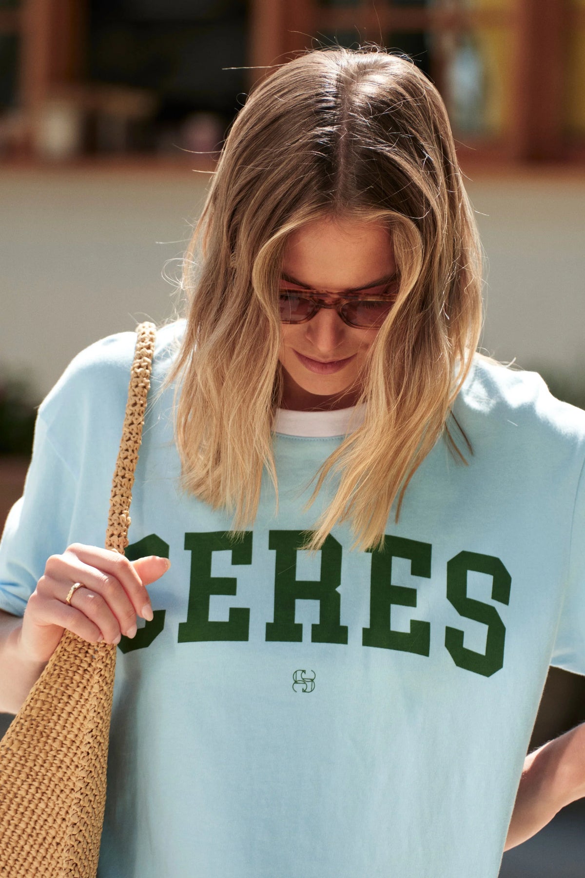 STEVIE SLOUCHY TEE/FRESH BLUE/BASIL VARSITY