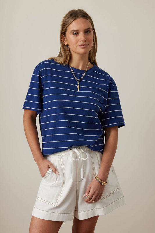 Stevie Slouchy Tee Blue/Milk Stripe