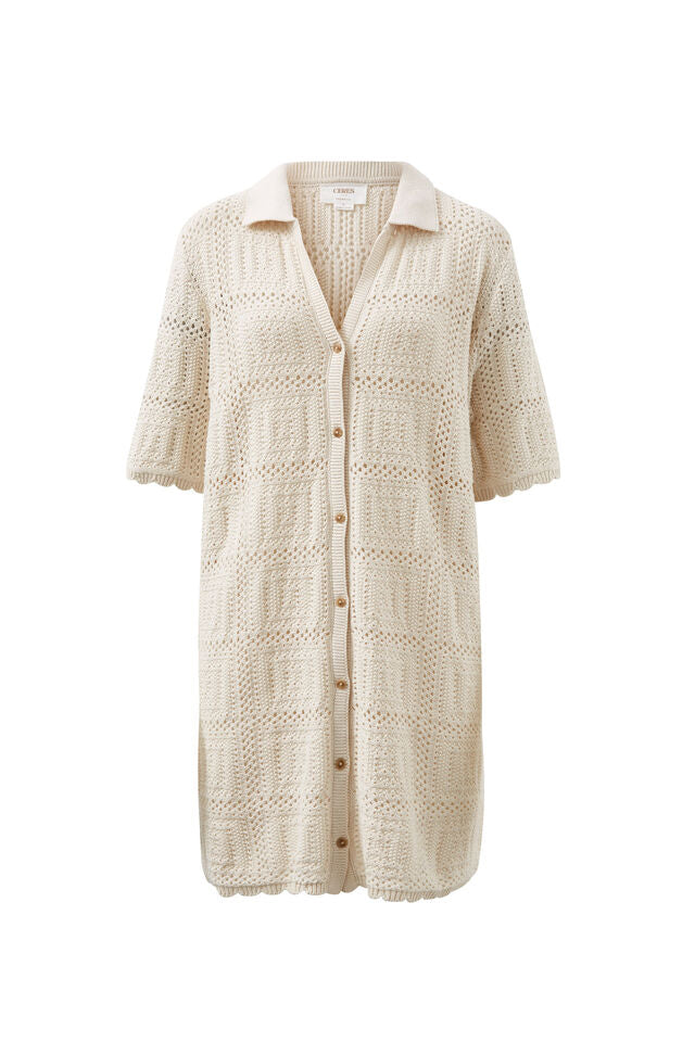 Square Knit Mini Dress Ecru