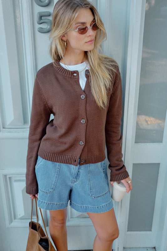 Nelly Long Sleeve Knit Cardi Chocolate