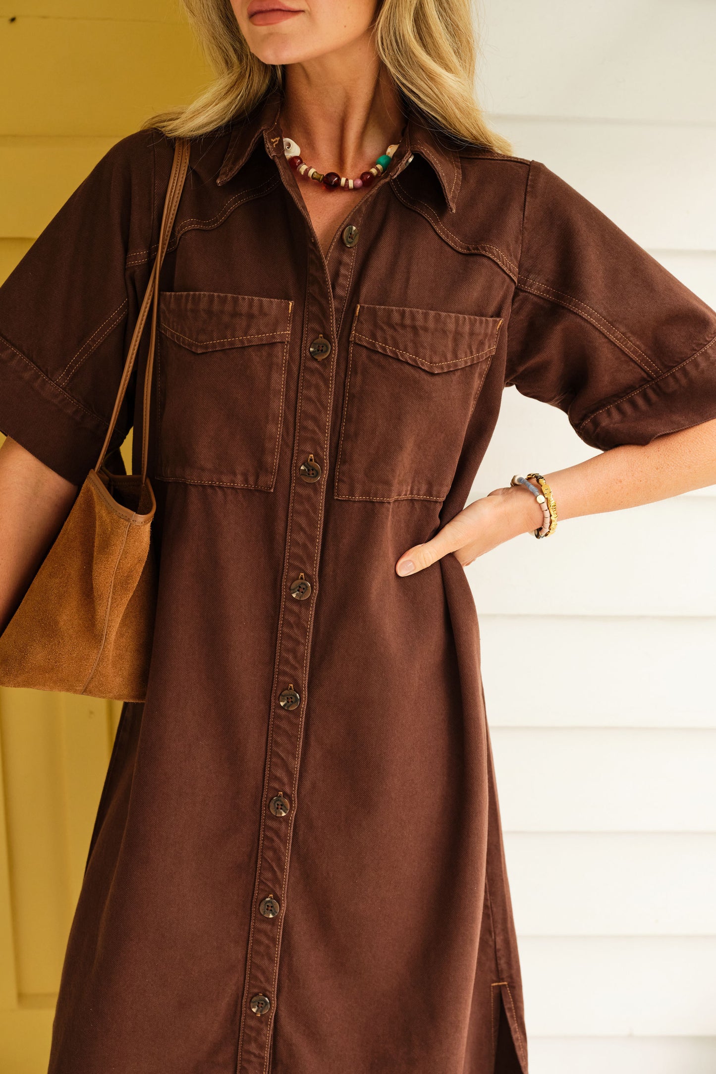 Ava Short Sleeve Midi Dresss Chocolate
