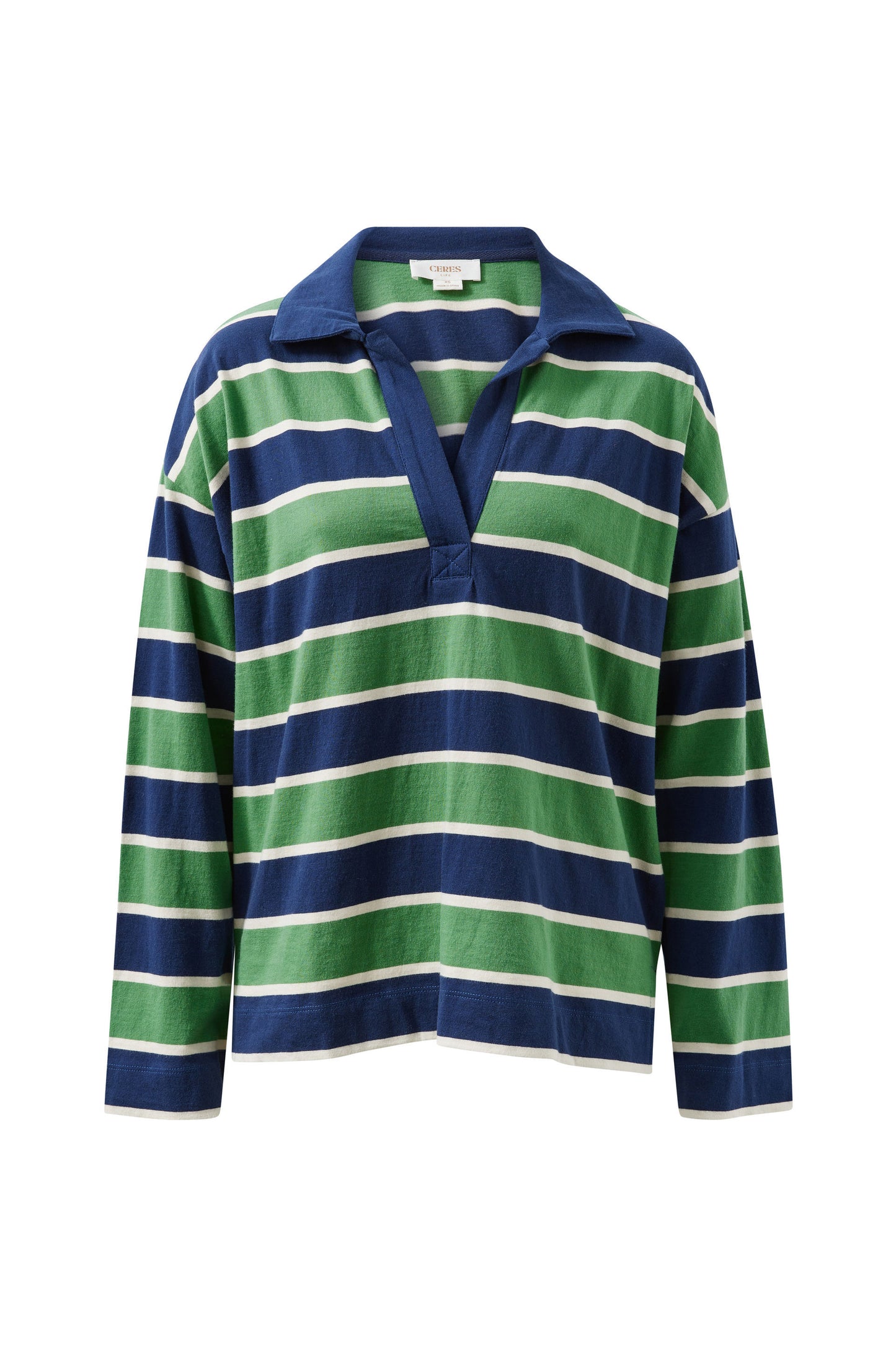 Shelby Slouchy Rugby Top/Pistachio/Hertage Navy Stripe