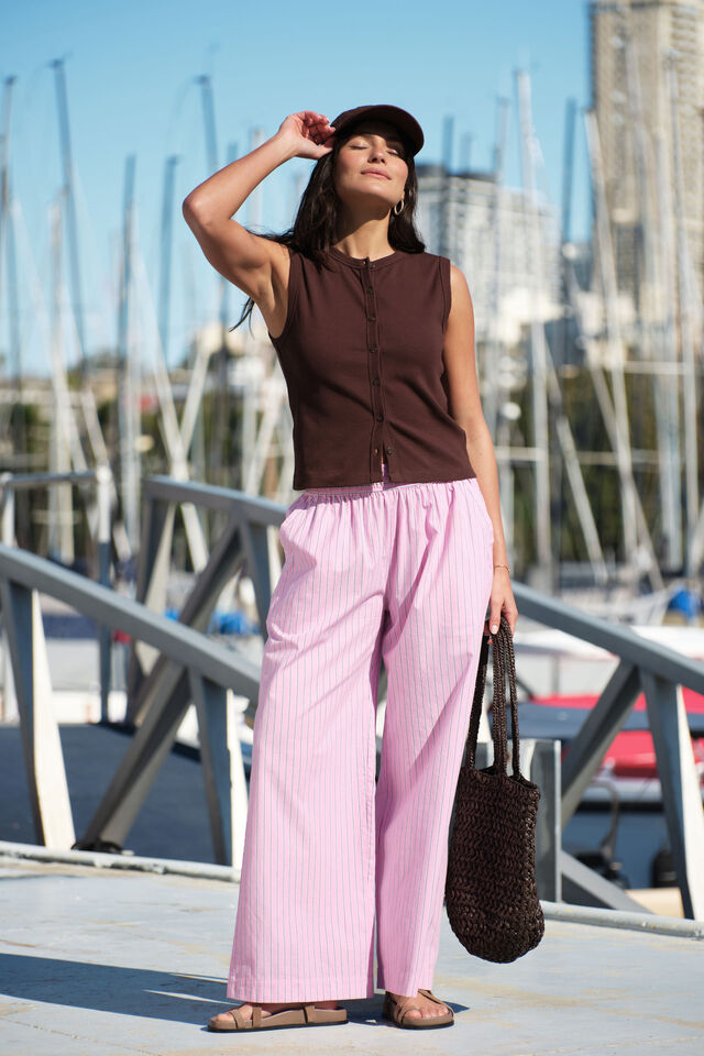 Lyla Button Rib Tank Chocolate