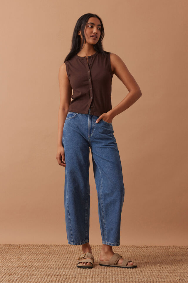 Lyla Button Rib Tank Chocolate