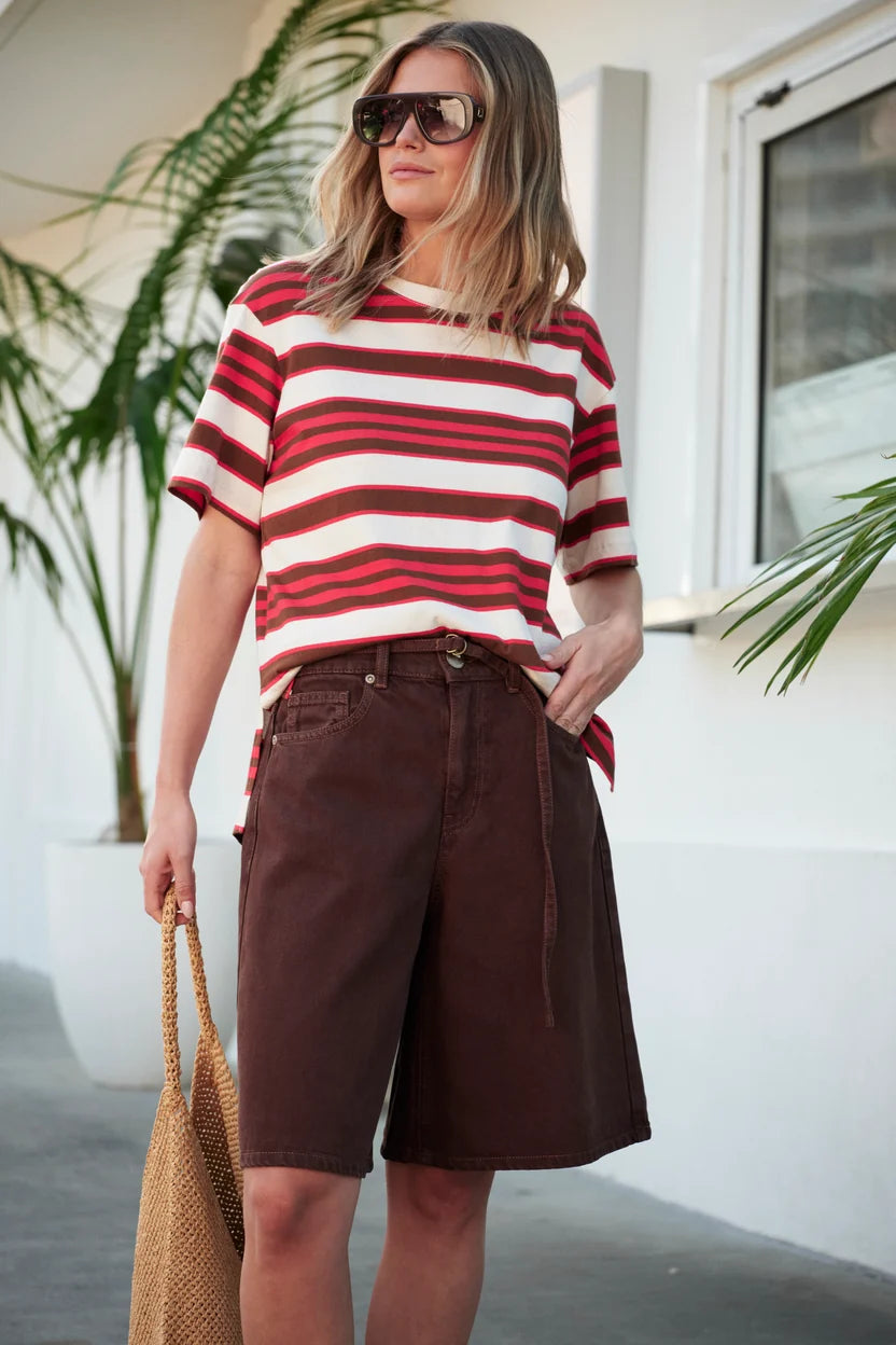 OLIVE BELTED SHORT CHOCOLATE