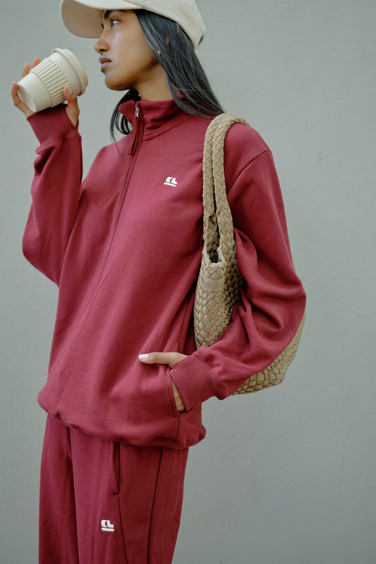 Lonny Oversized Half Zip Sweat Burgundy