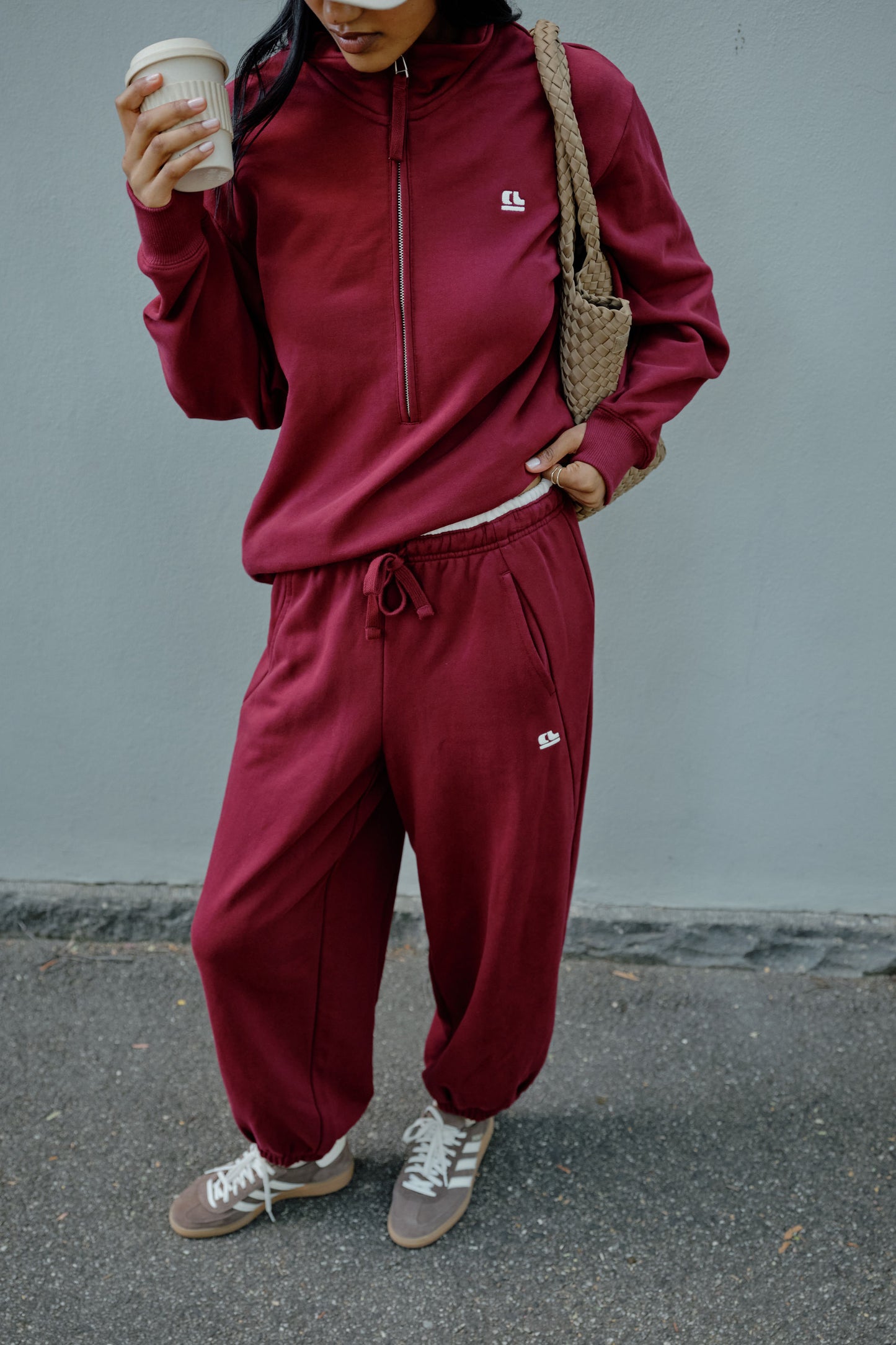 Lonny Oversized Half Zip Sweat Burgundy