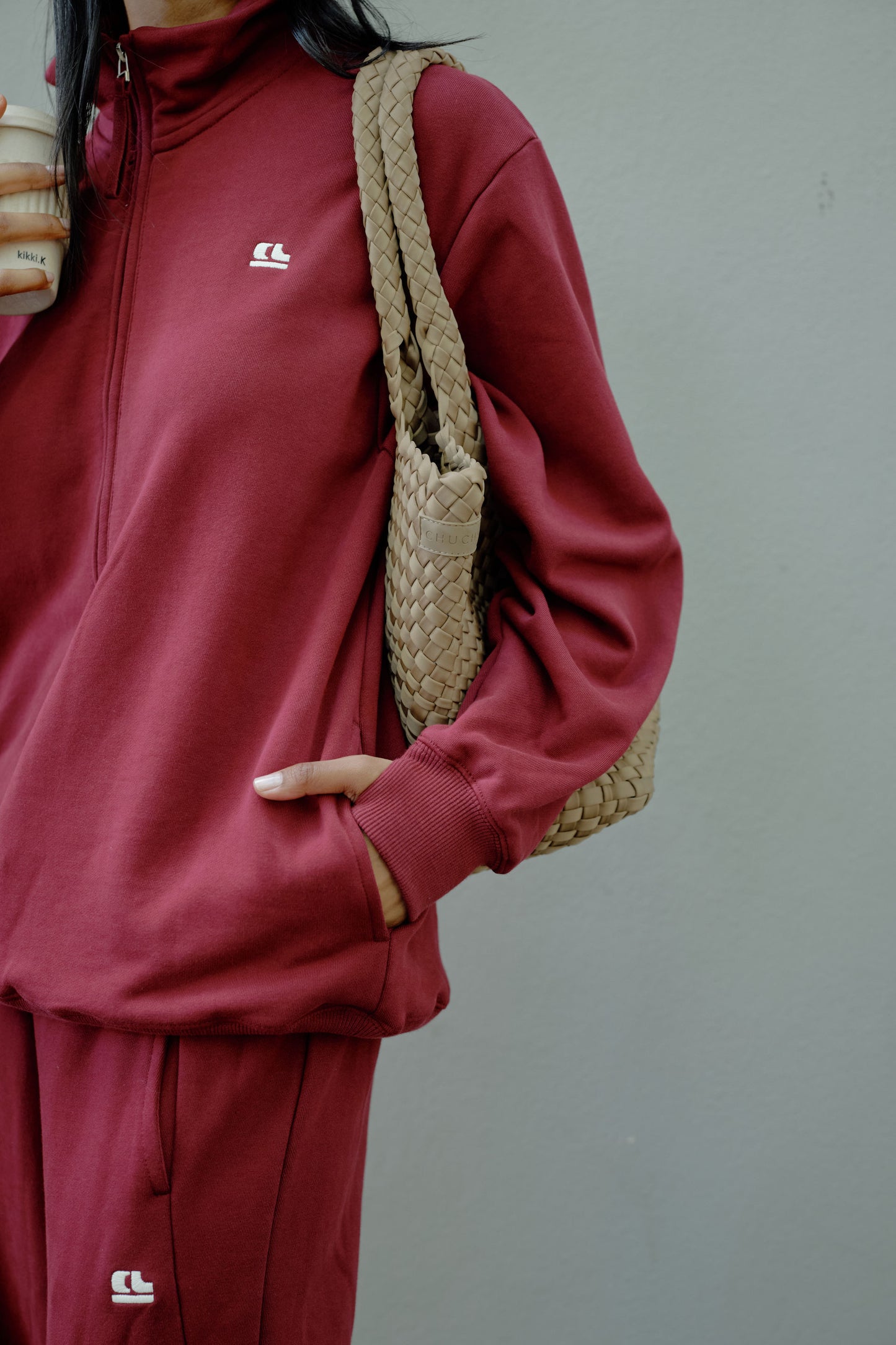 Lonny Oversized Half Zip Sweat Burgundy