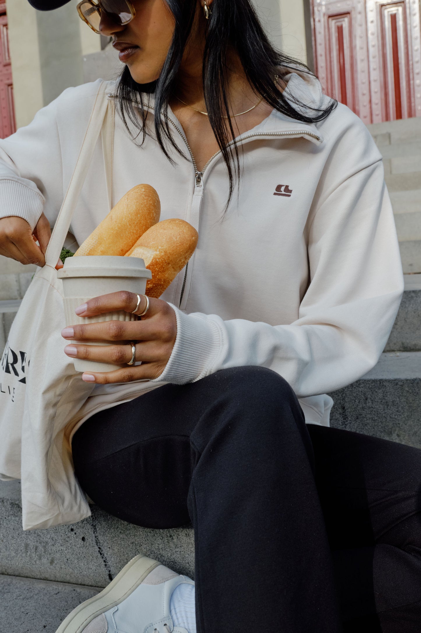 Lonny Oversized Half Zip Sweat Buff