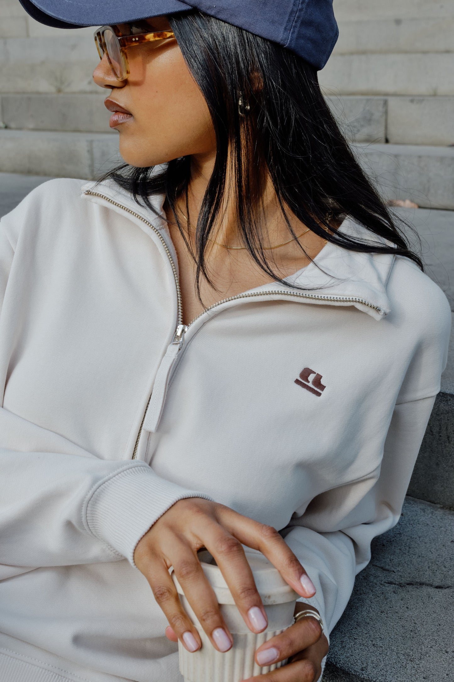 Lonny Oversized Half Zip Sweat Buff