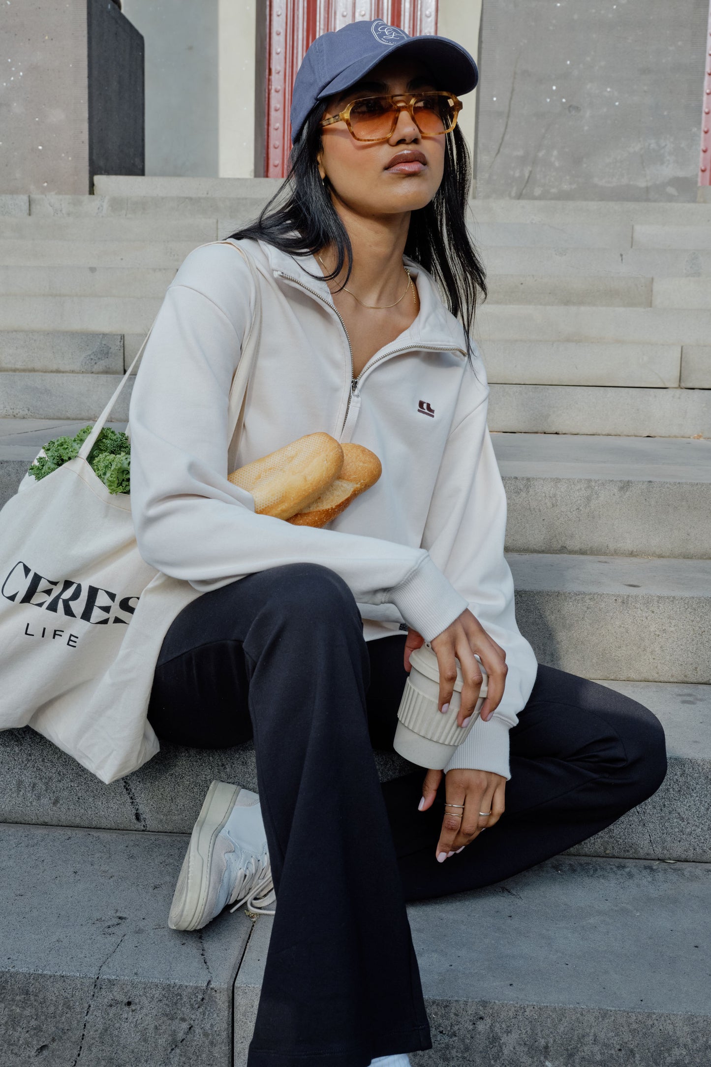 Lonny Oversized Half Zip Sweat Buff