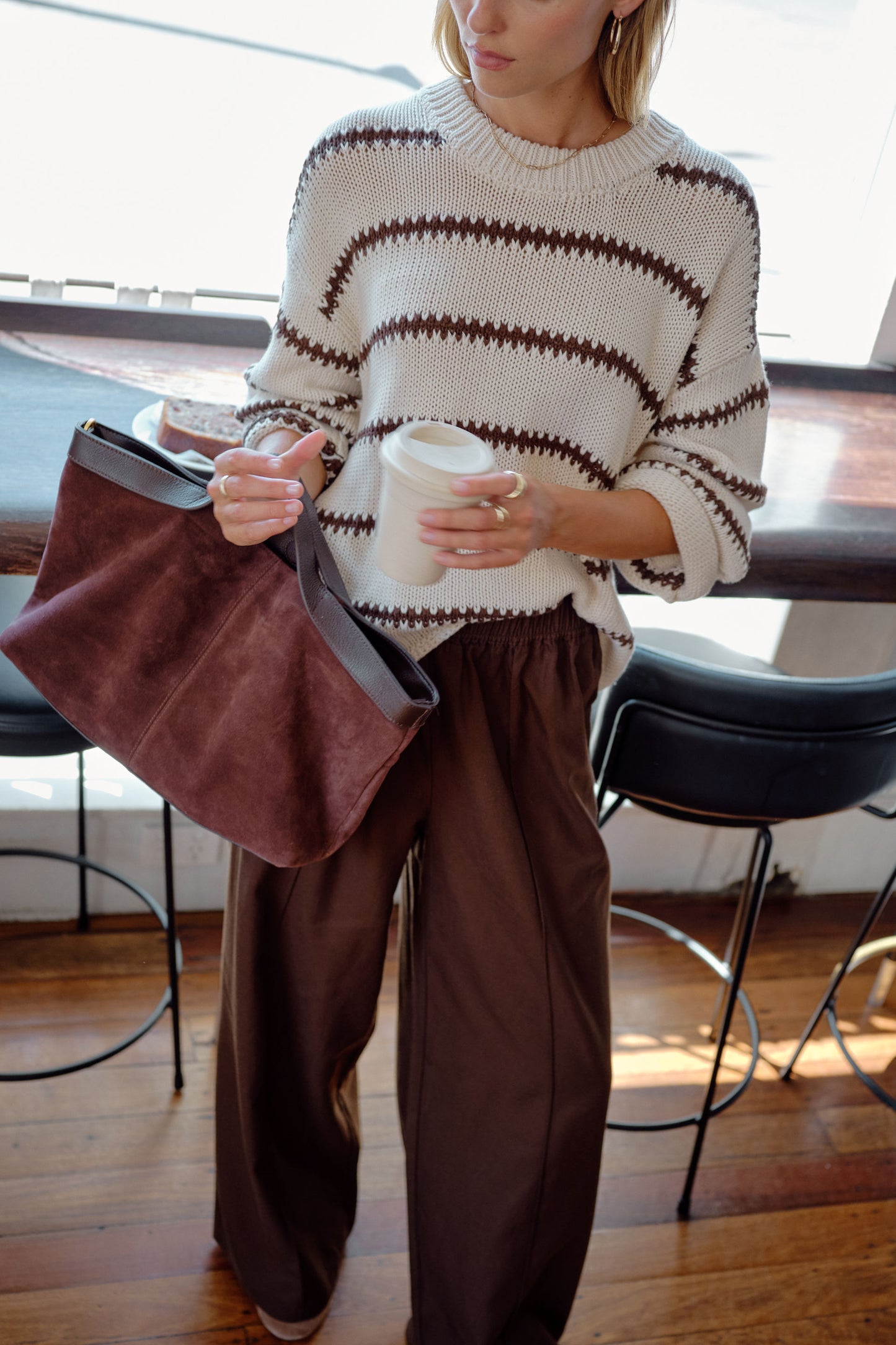 Lila Oversized Knit Crew/Ecru Stripe