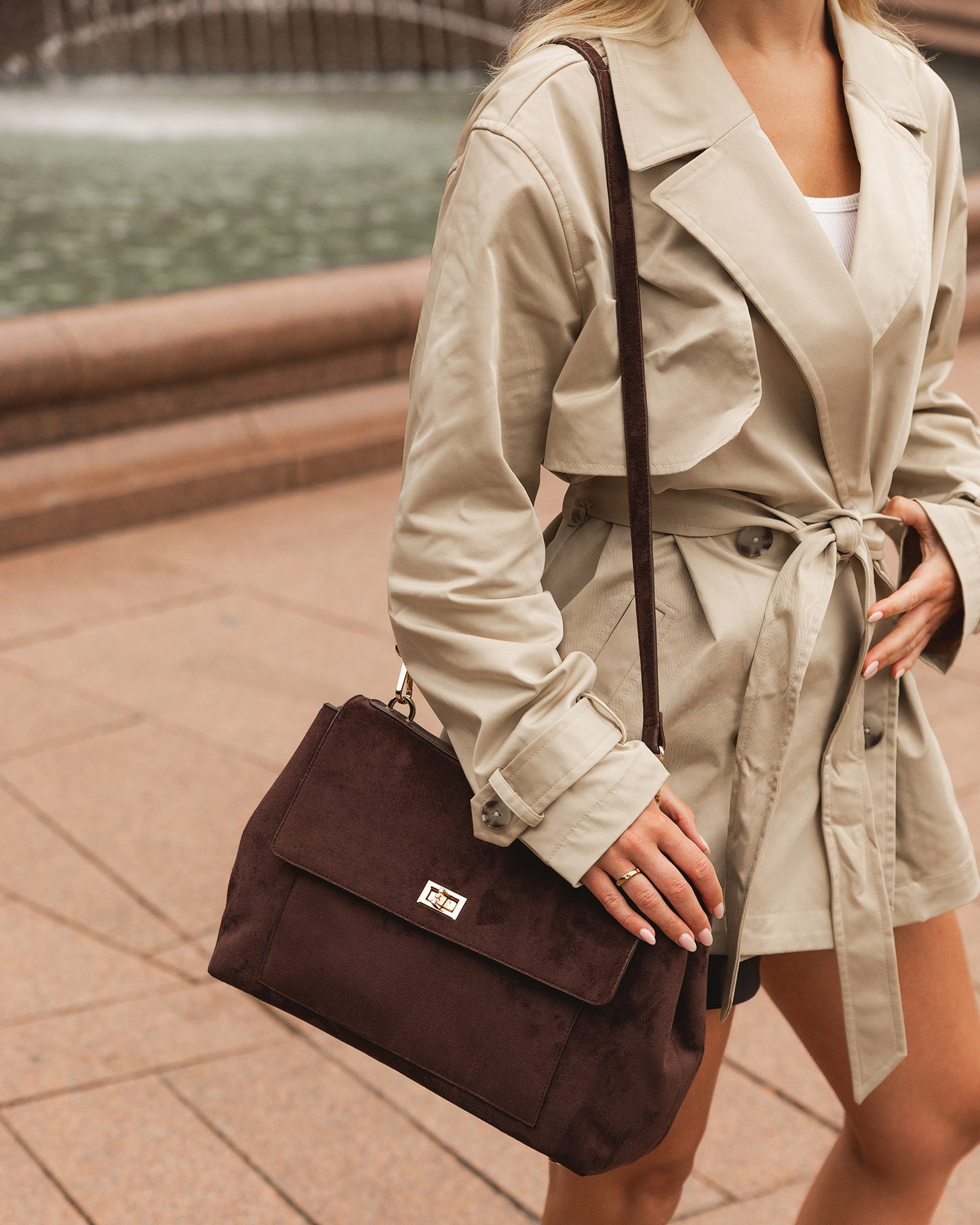 Arden Suedette Shoulder Bag - Chocolate