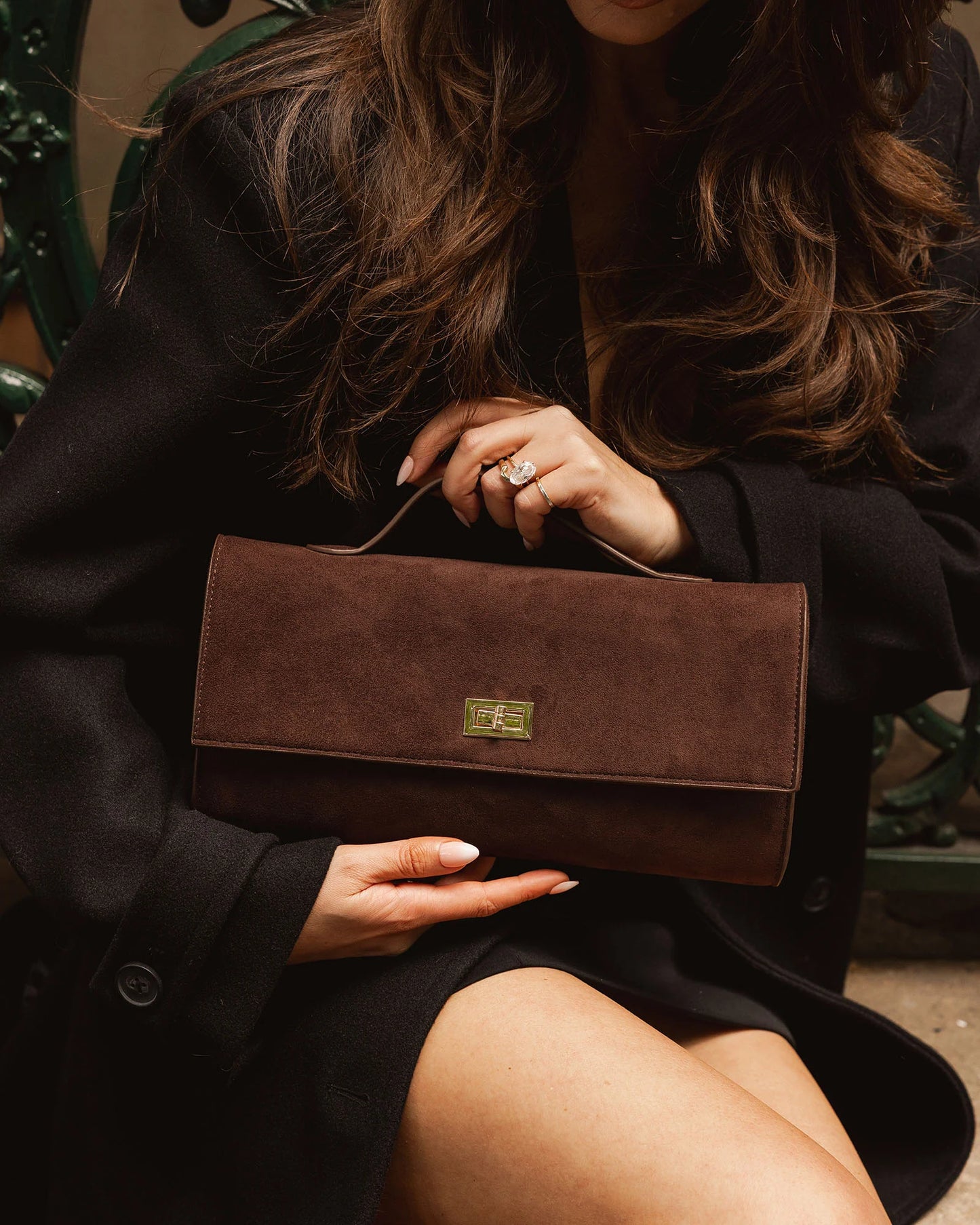 Delaney Suedette Clutch - Chocolate