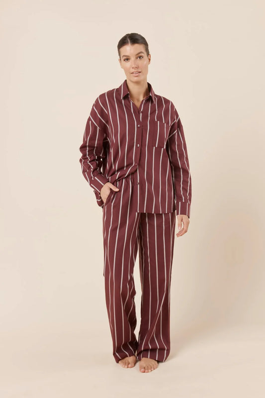 Chloe Cotton Striped PJ Set Burgundy
