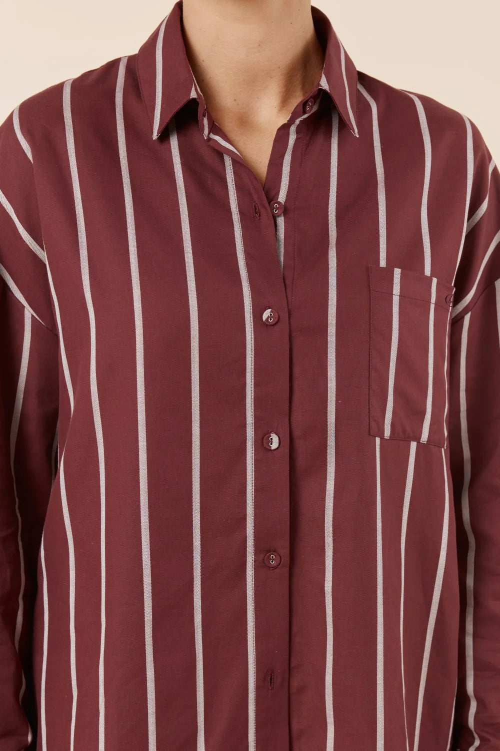 Chloe Cotton Striped PJ Set Burgundy