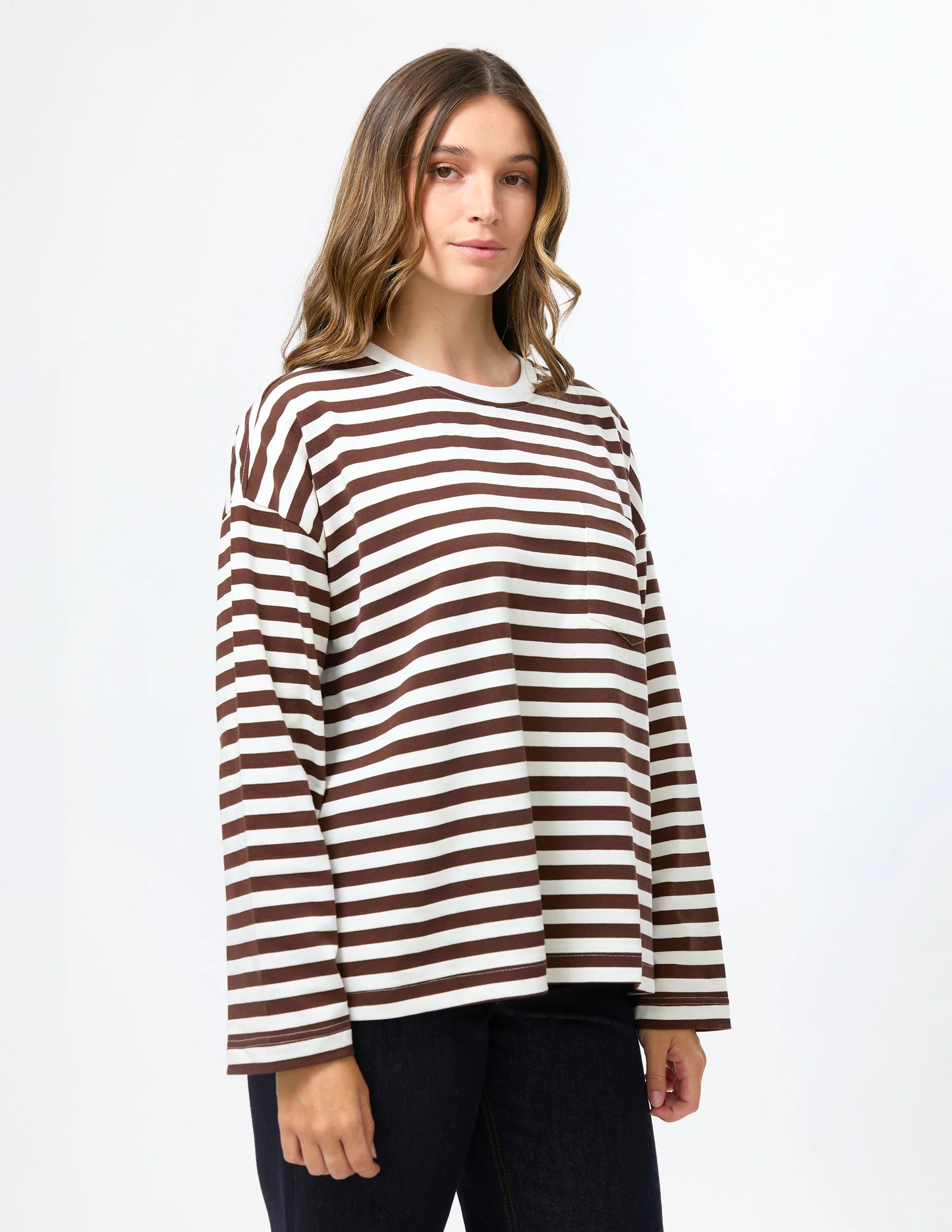 DROP SHOULDER TEE CHOC STRIPE  8