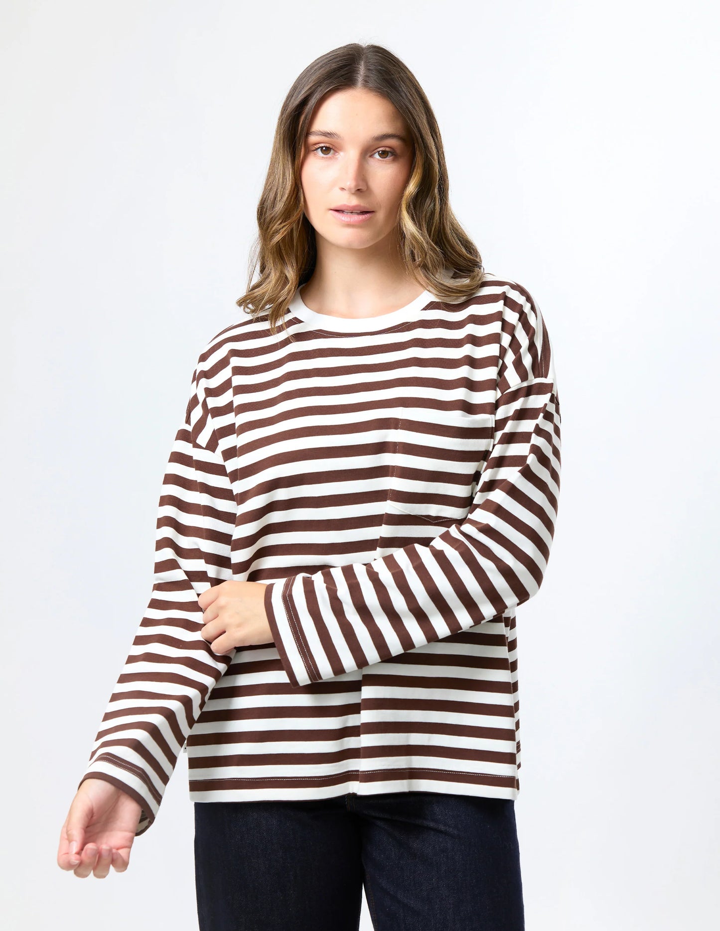 DROP SHOULDER TEE CHOC STRIPE  8
