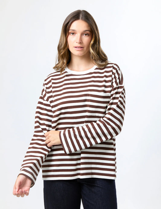 DROP SHOULDER TEE CHOC STRIPE  8