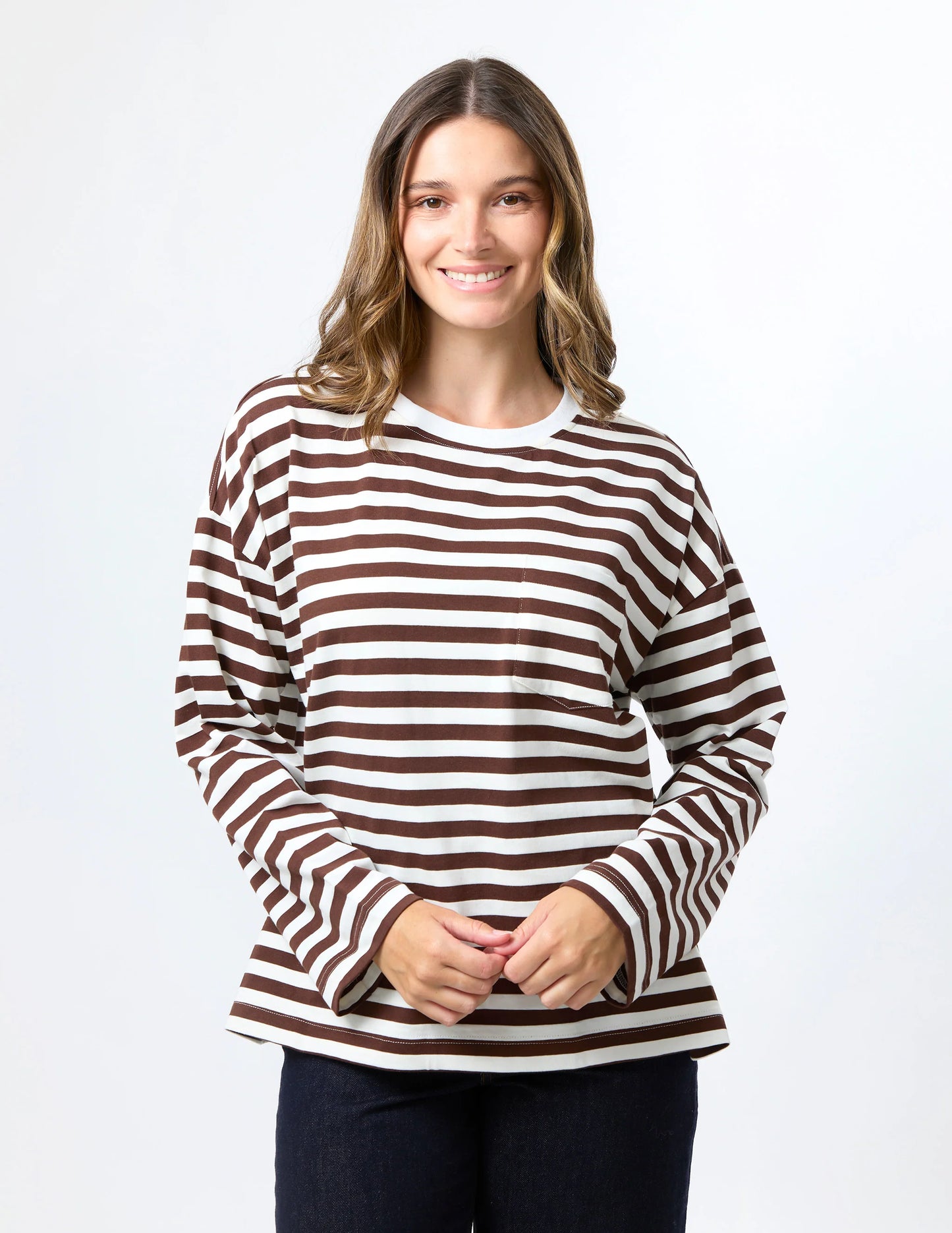 DROP SHOULDER TEE CHOC STRIPE  8