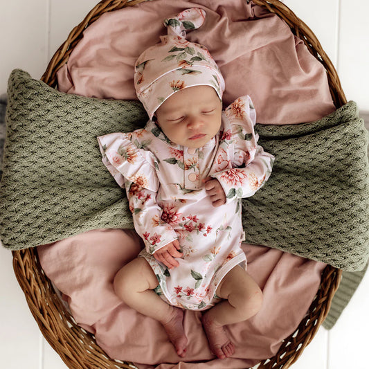 Birds & Blooms Long Sleeve Organic Bodysuit with Frill