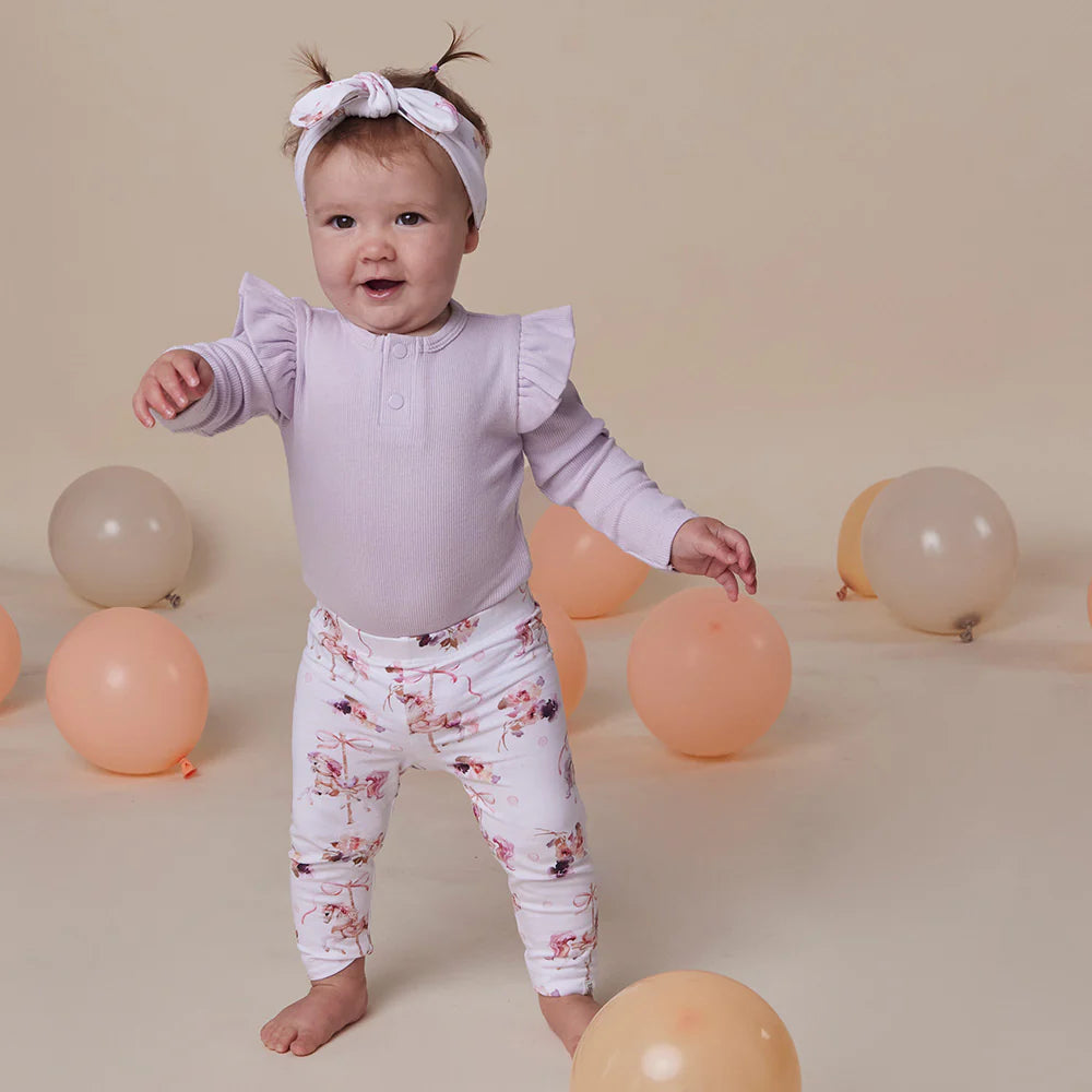 Lavender Rib Long Sleeve Organic Bodysuit with Frill