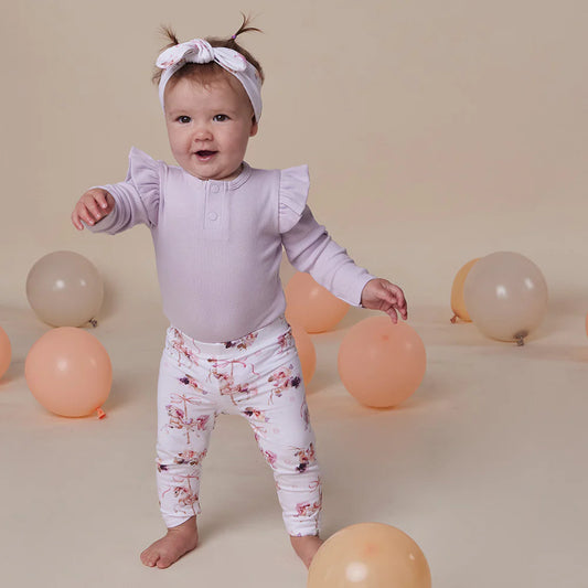 Lavender Rib Long Sleeve Organic Bodysuit with Frill