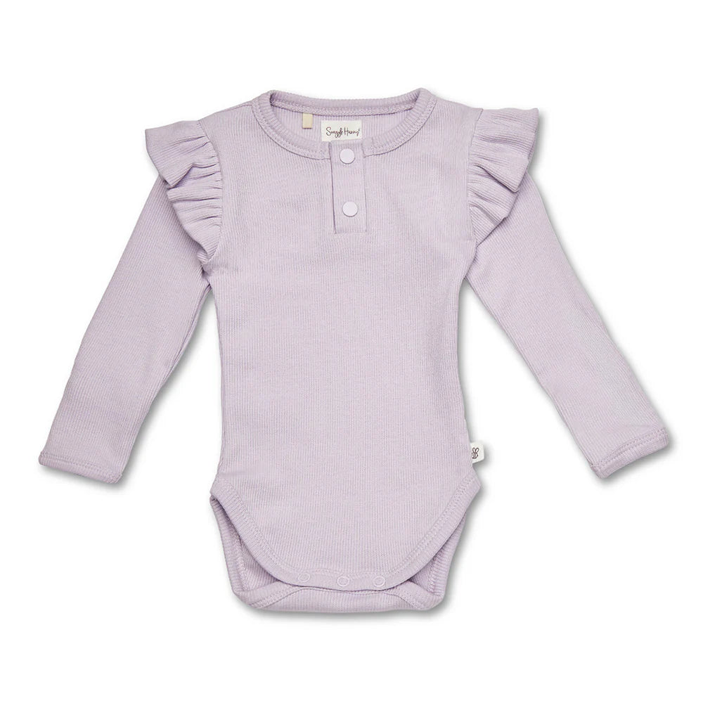 Lavender Rib Long Sleeve Organic Bodysuit with Frill