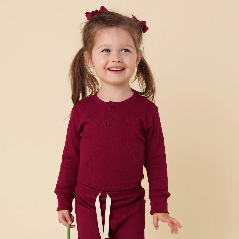 Raspberry Long Sleeve Organic Bodysuit